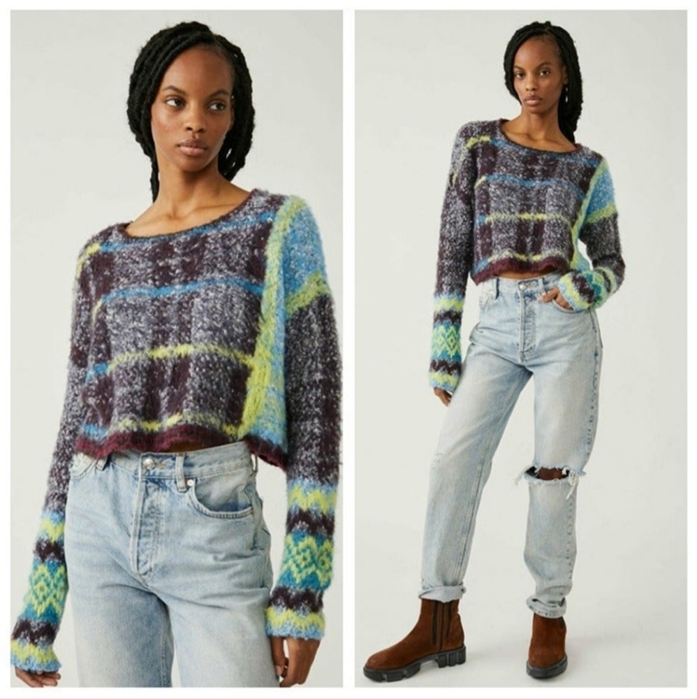 Free People Emerson Plaid Crop Pullover Sweater - Picture 4 of 17